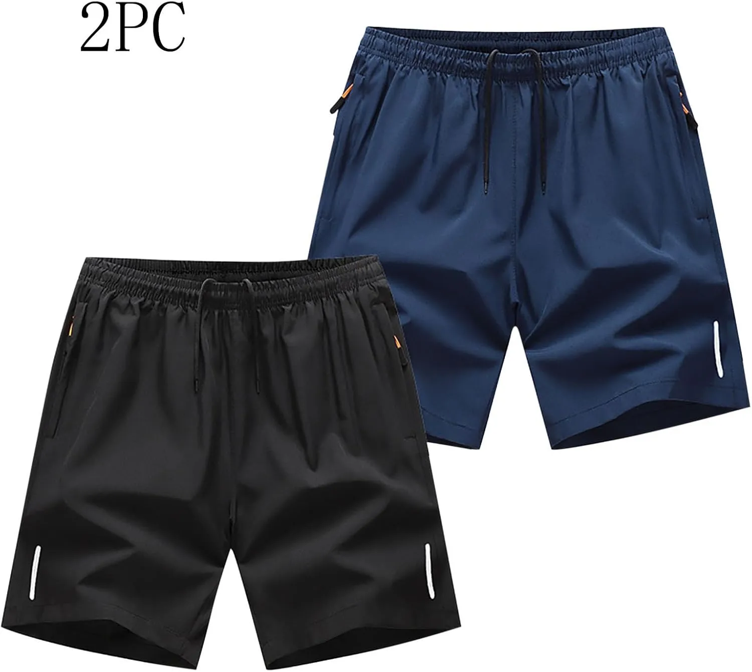 2 Pack - Men Athletic Running Shorts Plus Size Lightweight Summer Quick Dry Workout Gym Short with Zipper Pockets