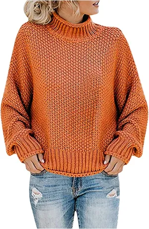 2023 Fall Sweaters for Women Oversized Chunky Knitted Sweater Batwing Sleeve Turtleneck Sweater Casual Pullover Tops