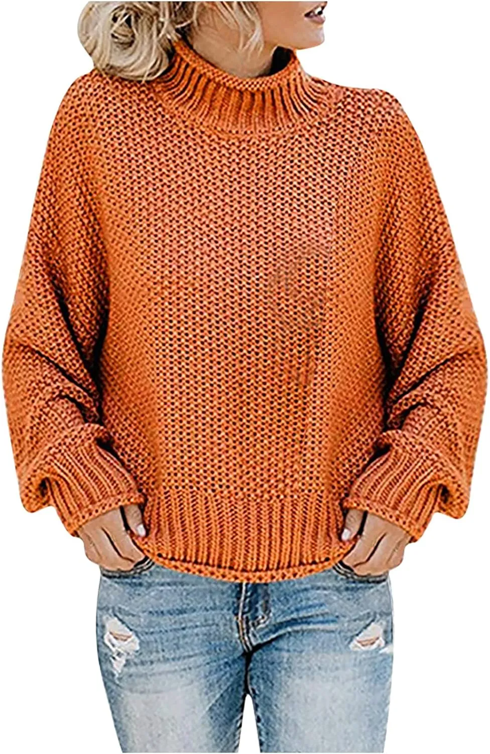 2023 Fall Sweaters for Women Oversized Chunky Knitted Sweater Batwing Sleeve Turtleneck Sweater Casual Pullover Tops