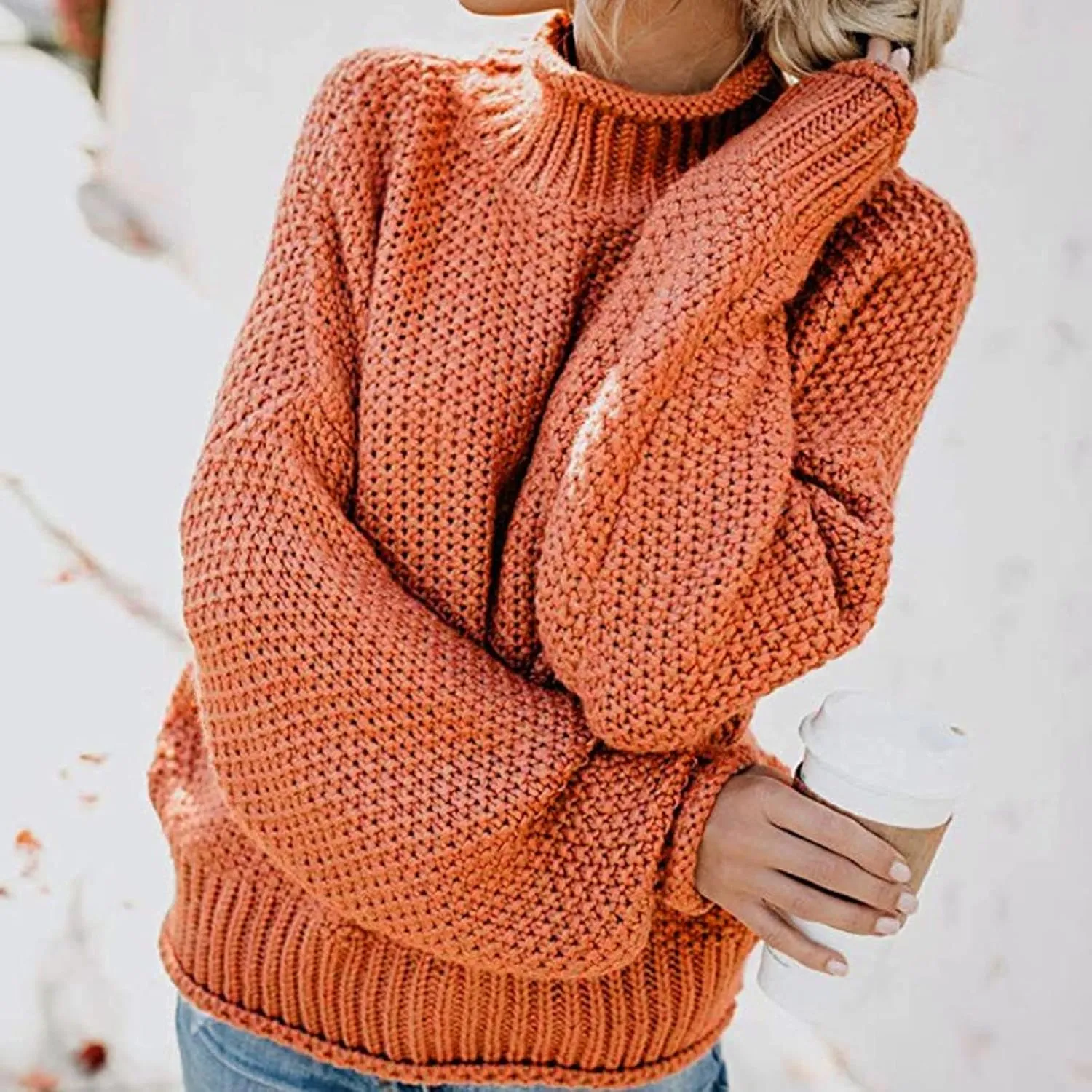 2023 Fall Sweaters for Women Oversized Chunky Knitted Sweater Batwing Sleeve Turtleneck Sweater Casual Pullover Tops