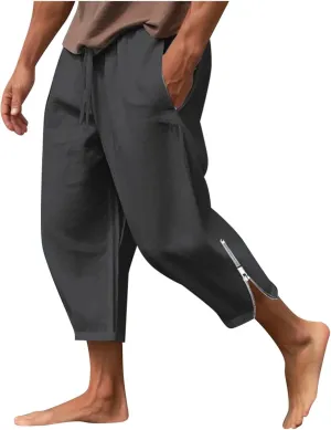 3/4 Leg Shorts for Men Summer Drawstring Elastic Waist Zipper Fit Comfy Leisure Style Elasticity Cute Trendy Trousers