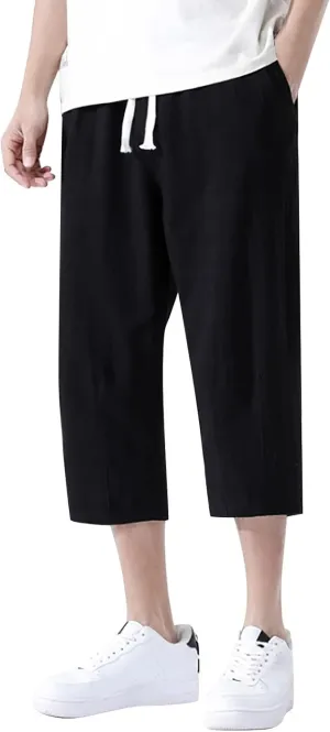 3/4 Leg Shorts for Men Summer Elastic Waist Fit Breathable Loose Elasticity Comfy Fashion Comfy Trendy Trousers