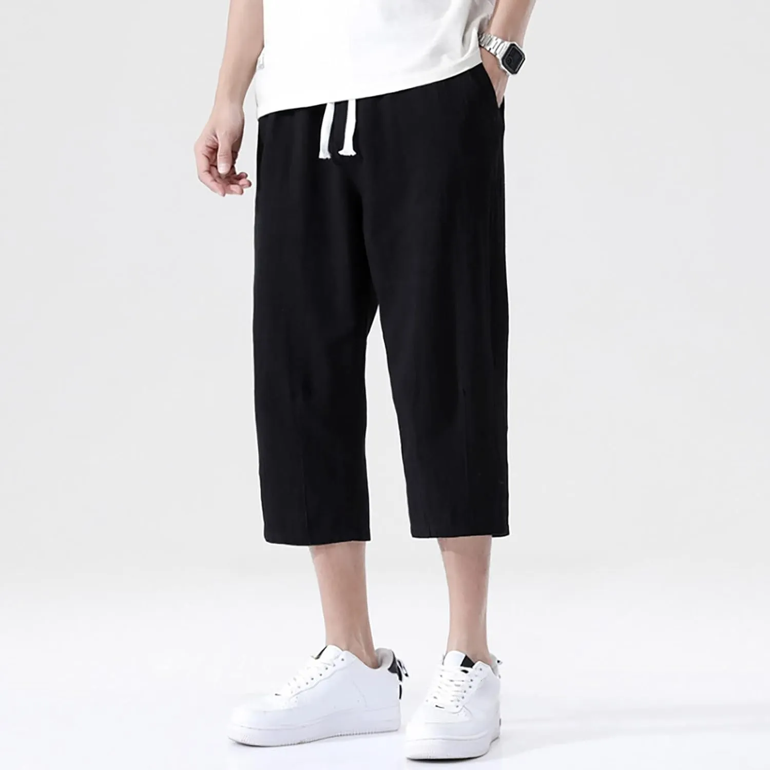 3/4 Leg Shorts for Men Summer Elastic Waist Fit Breathable Loose Elasticity Comfy Fashion Comfy Trendy Trousers