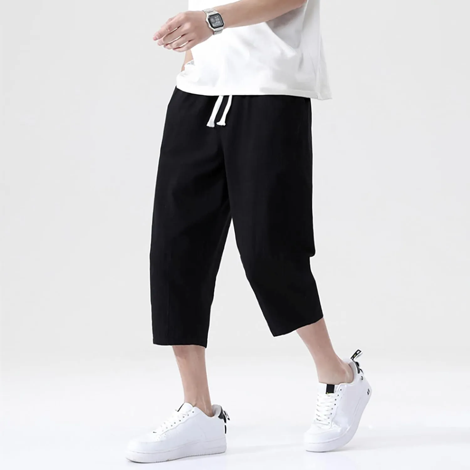 3/4 Leg Shorts for Men Summer Elastic Waist Fit Breathable Loose Elasticity Comfy Fashion Comfy Trendy Trousers