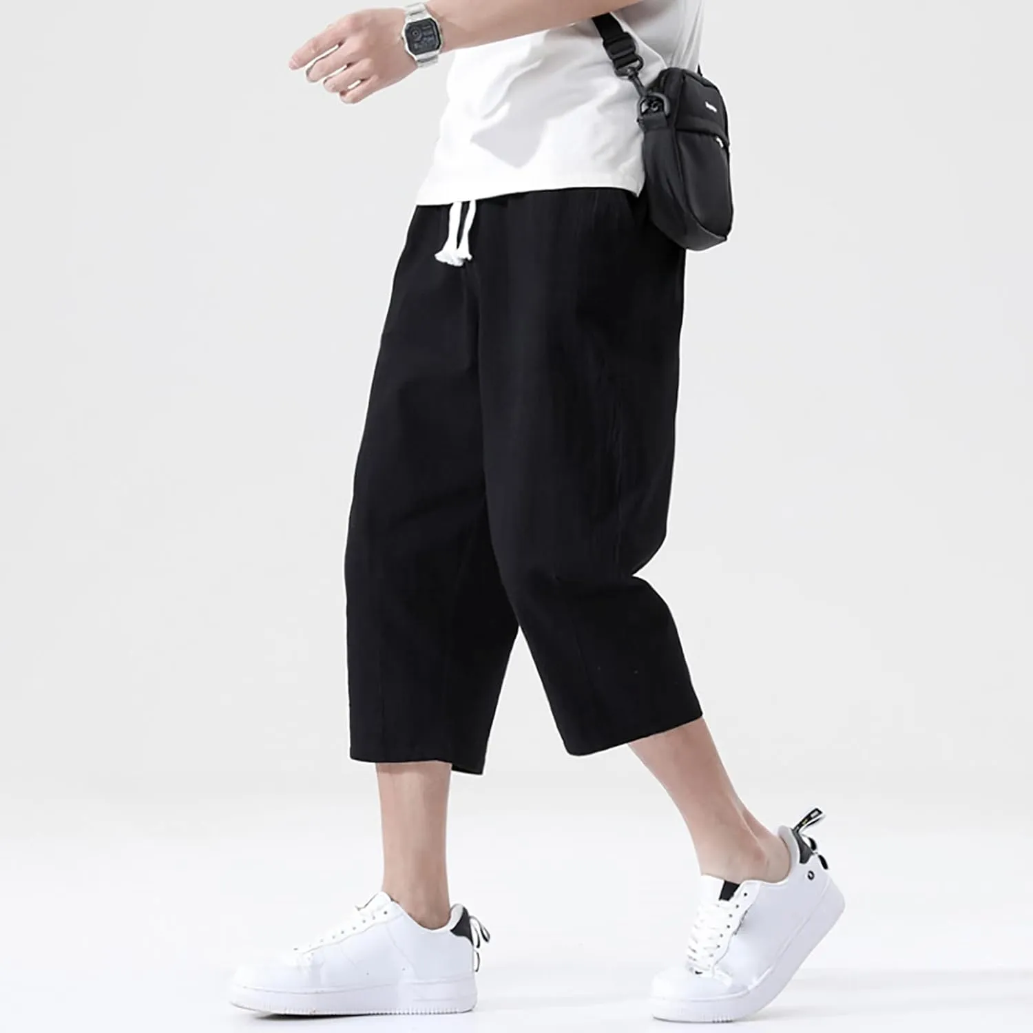 3/4 Leg Shorts for Men Summer Elastic Waist Fit Breathable Loose Elasticity Comfy Fashion Comfy Trendy Trousers