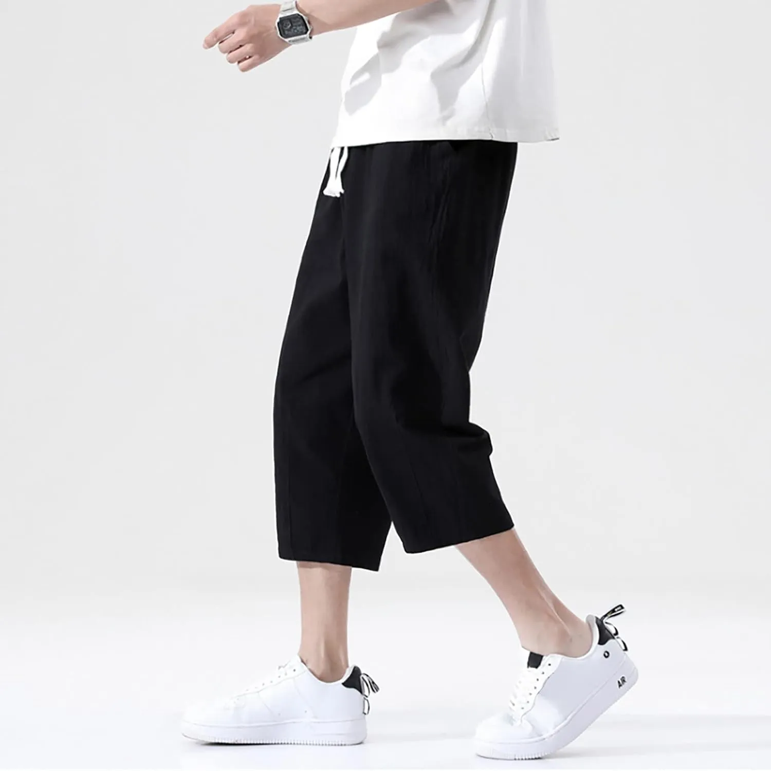 3/4 Leg Shorts for Men Summer Elastic Waist Fit Breathable Loose Elasticity Comfy Fashion Comfy Trendy Trousers