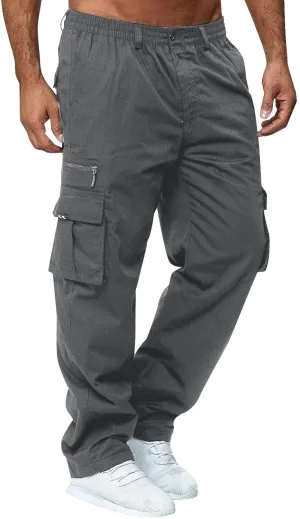 ADHOWBEW Men's Cargo Pants Pockets Relaxed Fit Outdoor Work Elastic Pants