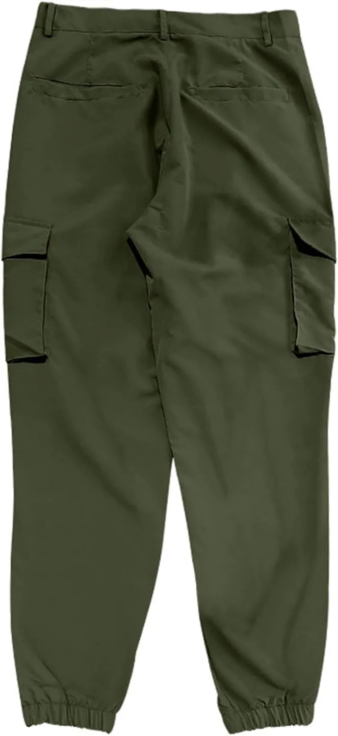 ADHOWBEW Mens Pants Casual Elastic Waist Outdoor Work Cargo Pockets Relaxed Fit Pants