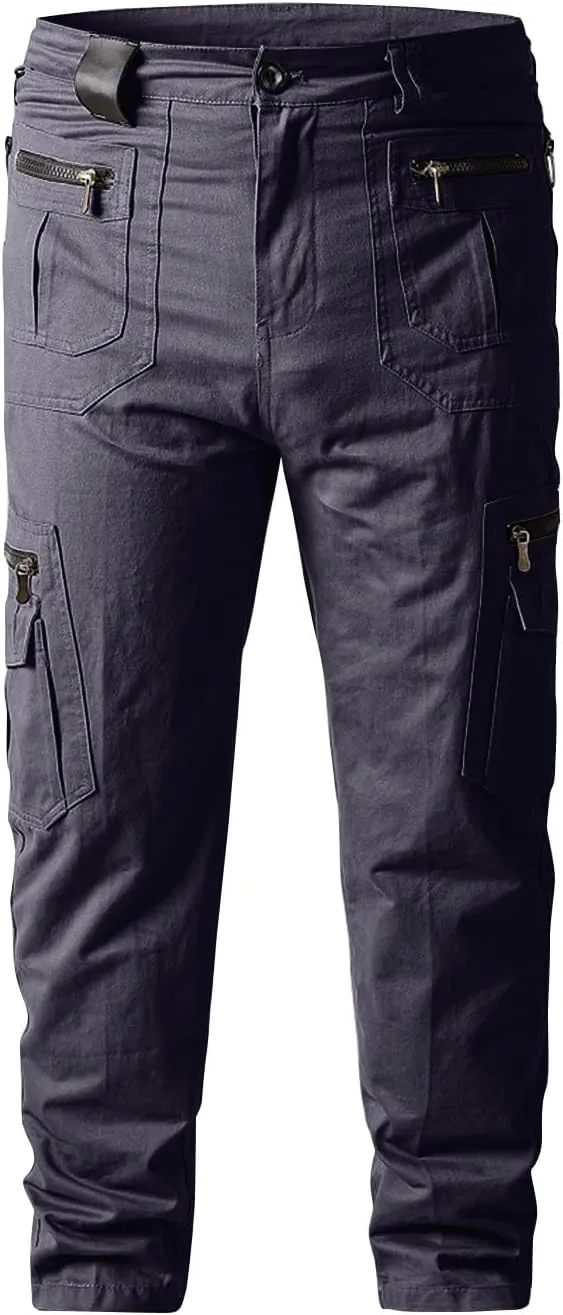 ADHOWBEW Men's Pants Relaxed Fit Work Cargo Pockets Outdoor Straight Pants