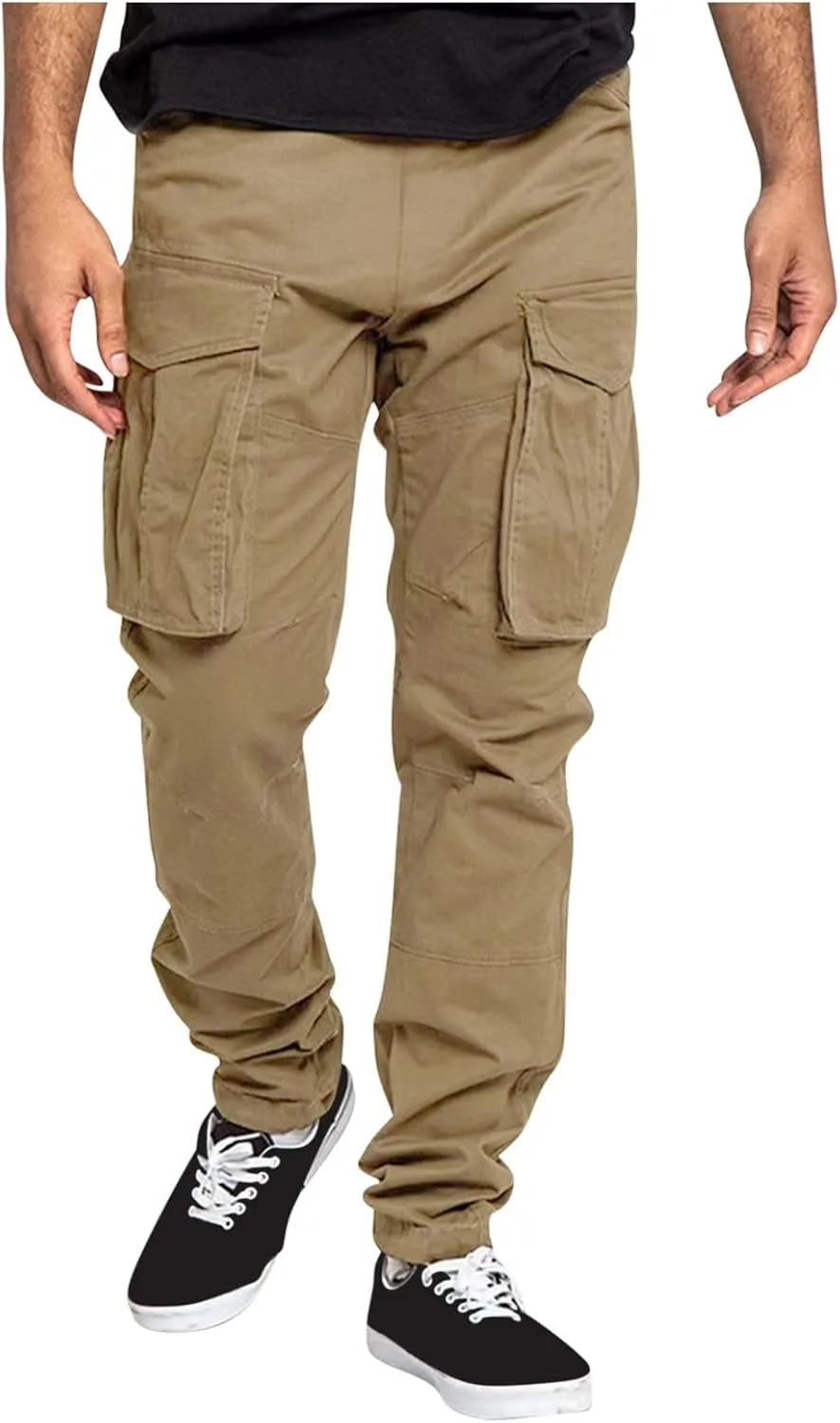 ADHOWBEW Mens Work Pants Outdoor Relaxed Fit Cargo Pockets Straight Elastic Pants