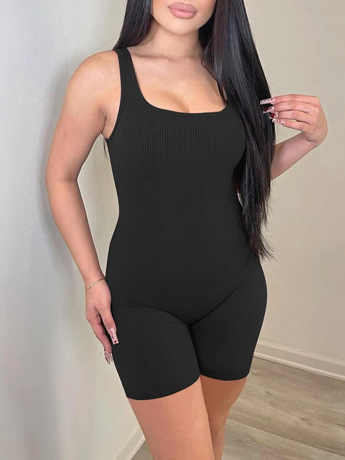 AIBIANOCEL Women's Maternity Bodysuit Pregnancy Shapewear Sleeveless Tank Top Shorts Ribbed Romper Jumpsuit