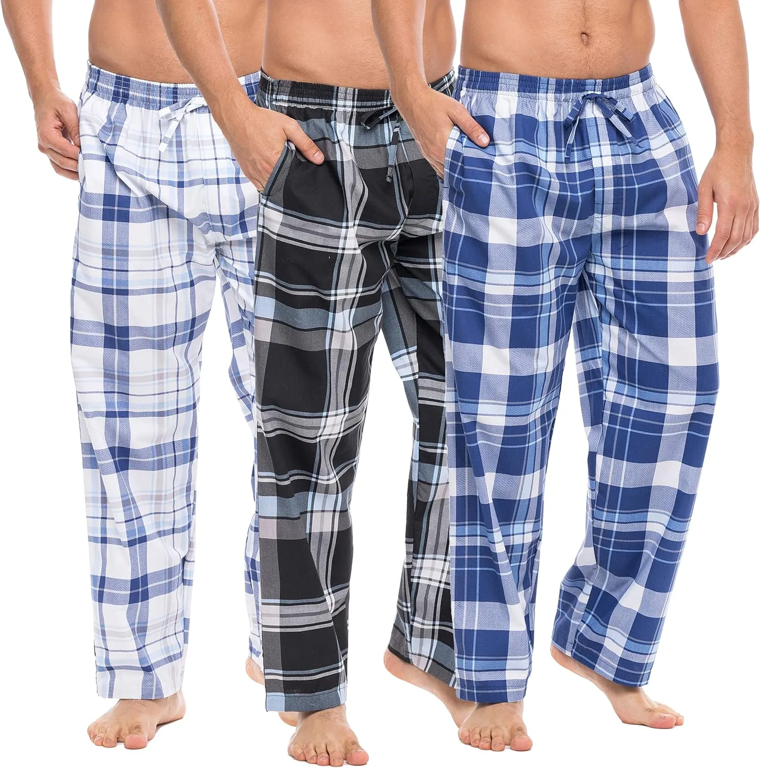 AMERICAN HEAVEN Men's 3 Pack Lounge Pajama Sleep Pants/Drawstring & Pockets Designer Woven Pant Bottoms