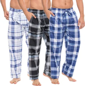 AMERICAN HEAVEN Men's 3 Pack Lounge Pajama Sleep Pants/Drawstring & Pockets Designer Woven Pant Bottoms