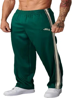 American Style Men's Sweatpants Splicing Printed Woven Belt Casual Pants Gym Sports Fitness Mid Waist Trousers