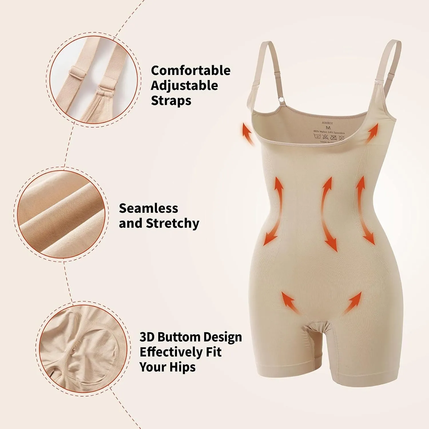 AMRIY Shapewear for Women Tummy Control Seamless body shaper Butt Lifting Bodysuit