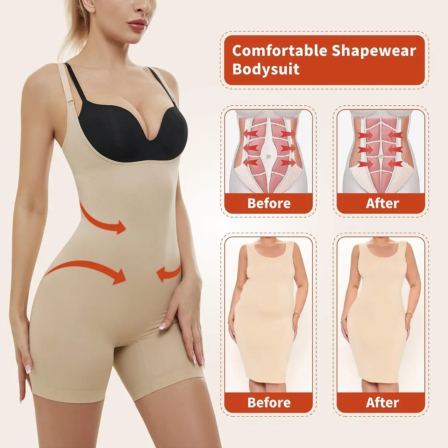 AMRIY Shapewear for Women Tummy Control Seamless body shaper Butt Lifting Bodysuit