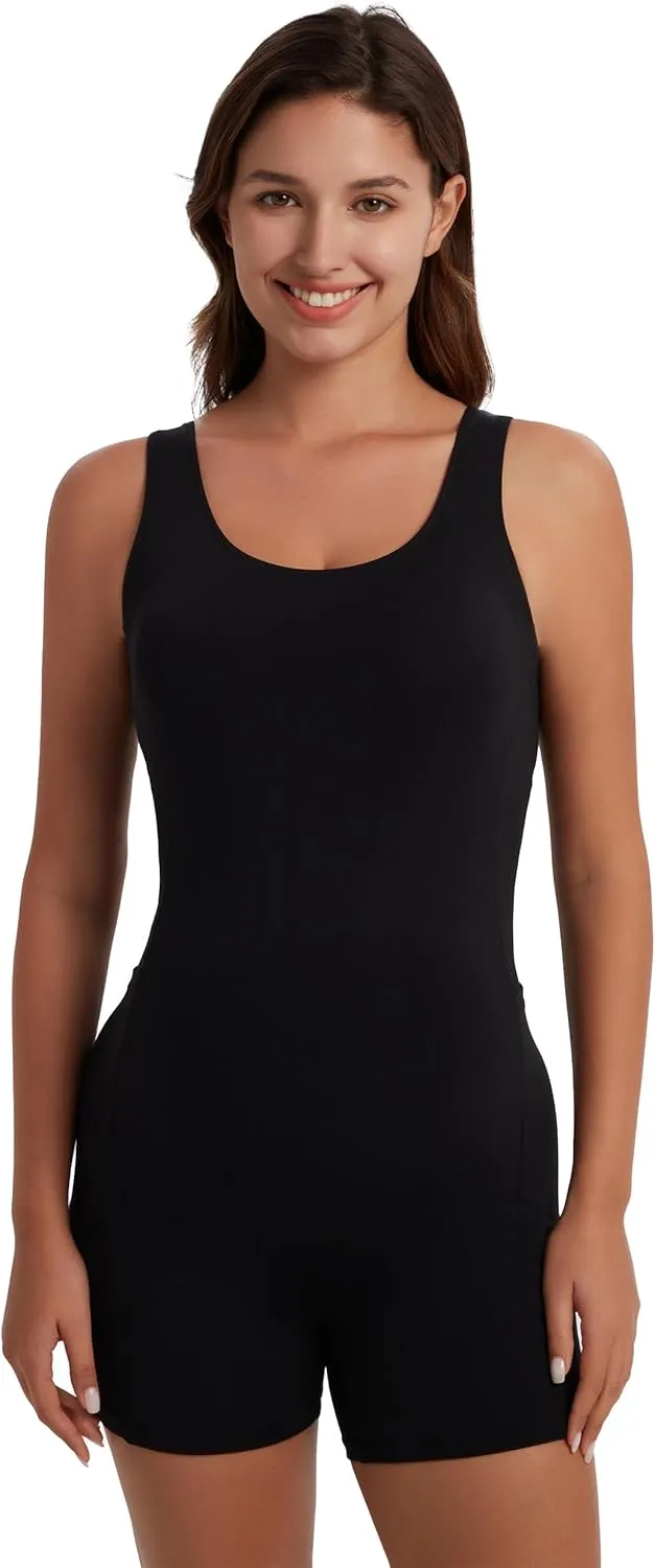 Angelhood Women's Maternity Bodysuit Leggings Pregnancy Jumpsuit Sleeveless Shapewear Scoop Neck Tank Top Romper