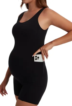 Angelhood Women's Maternity Bodysuit Leggings Pregnancy Jumpsuit Sleeveless Shapewear Scoop Neck Tank Top Romper
