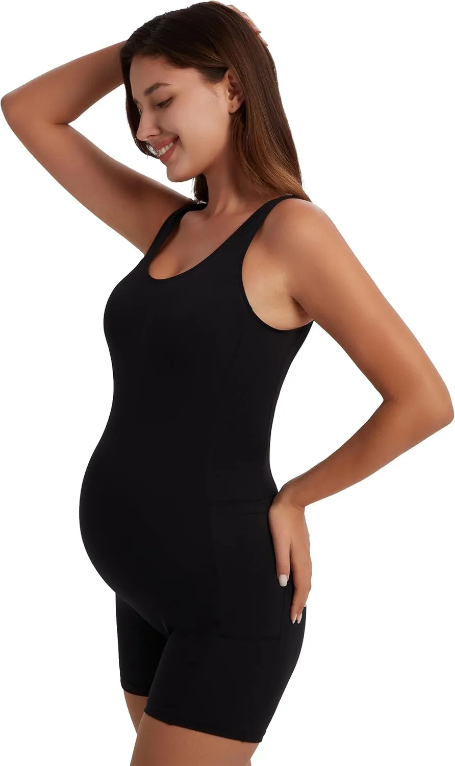 Angelhood Women's Maternity Bodysuit Leggings Pregnancy Jumpsuit Sleeveless Shapewear Scoop Neck Tank Top Romper