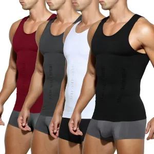 Arjen Kroos Men's Compression Muscle Undershirts Slimming Tank Top Shapewear Body Shaper 4 Pack