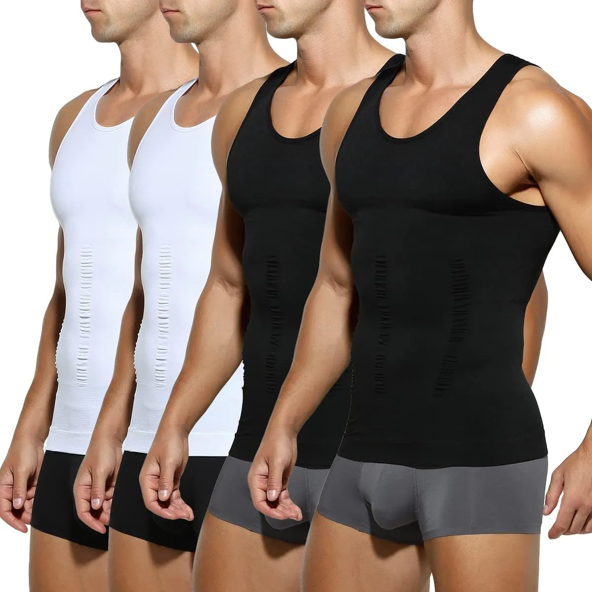Arjen Kroos Men's Compression Muscle Undershirts Slimming Tank Top Shapewear Body Shaper 4 Pack