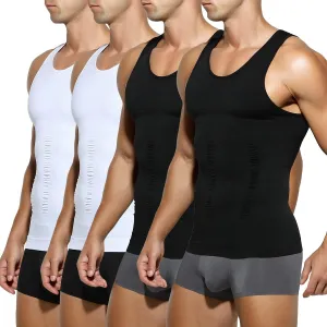 Arjen Kroos Men's Compression Muscle Undershirts Slimming Tank Top Shapewear Body Shaper 4 Pack
