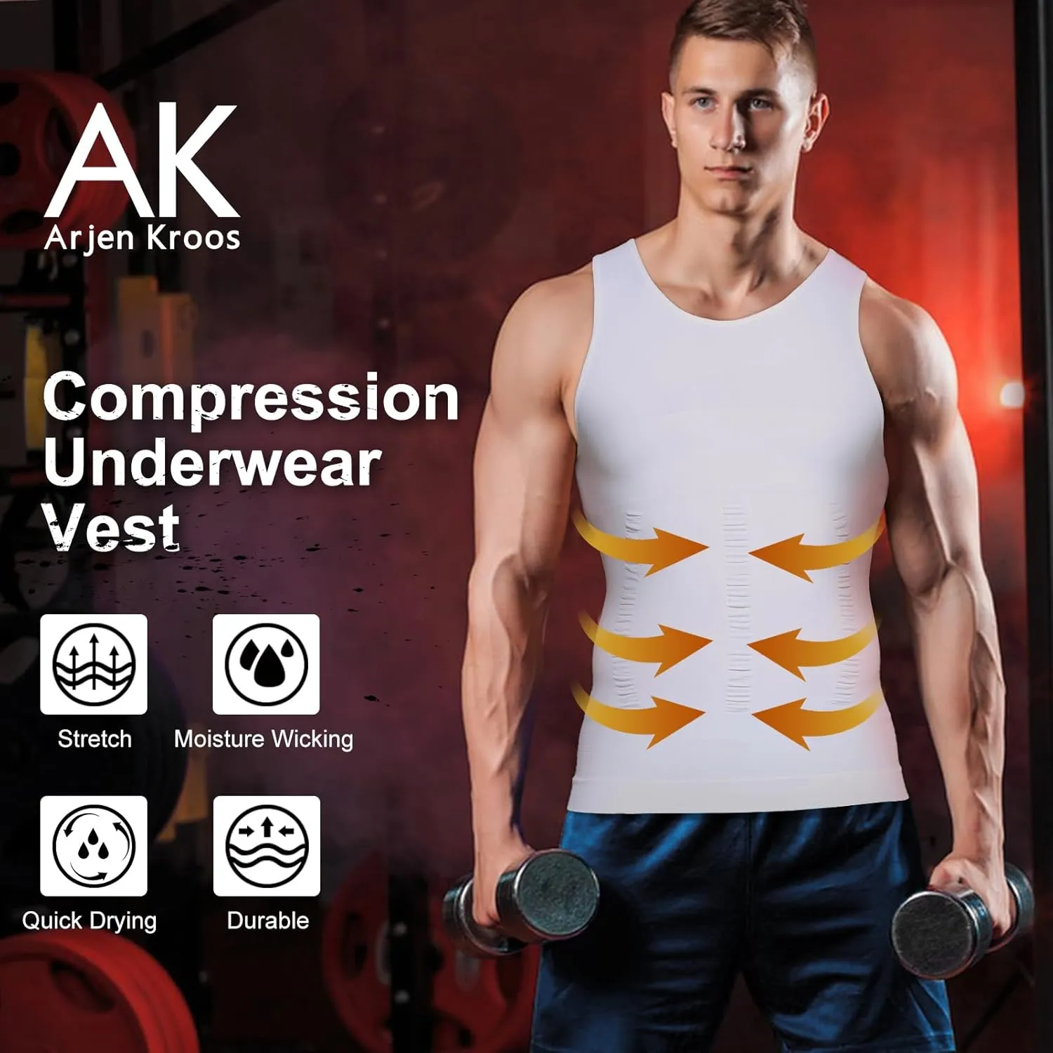 Arjen Kroos Men's Compression Muscle Undershirts Slimming Tank Top Shapewear Body Shaper 4 Pack