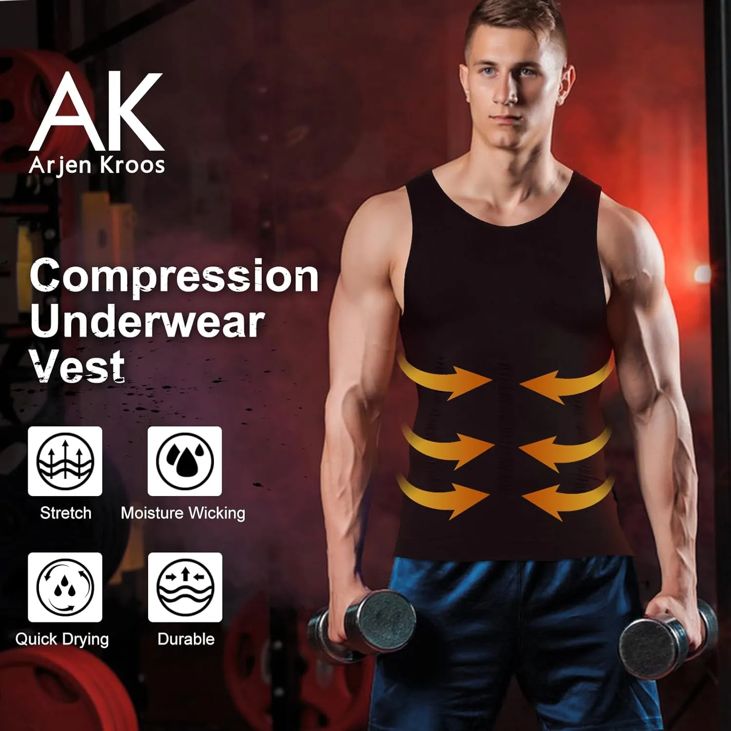 Arjen Kroos Men's Compression Muscle Undershirts Slimming Tank Top Shapewear Body Shaper 4 Pack