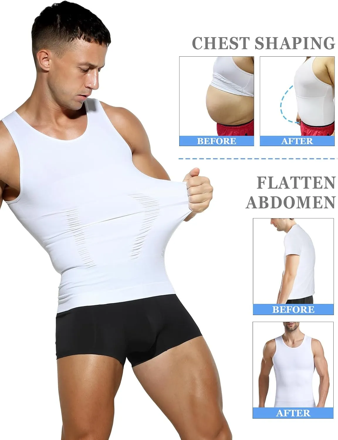 Arjen Kroos Men's Compression Muscle Undershirts Slimming Tank Top Shapewear Body Shaper 4 Pack