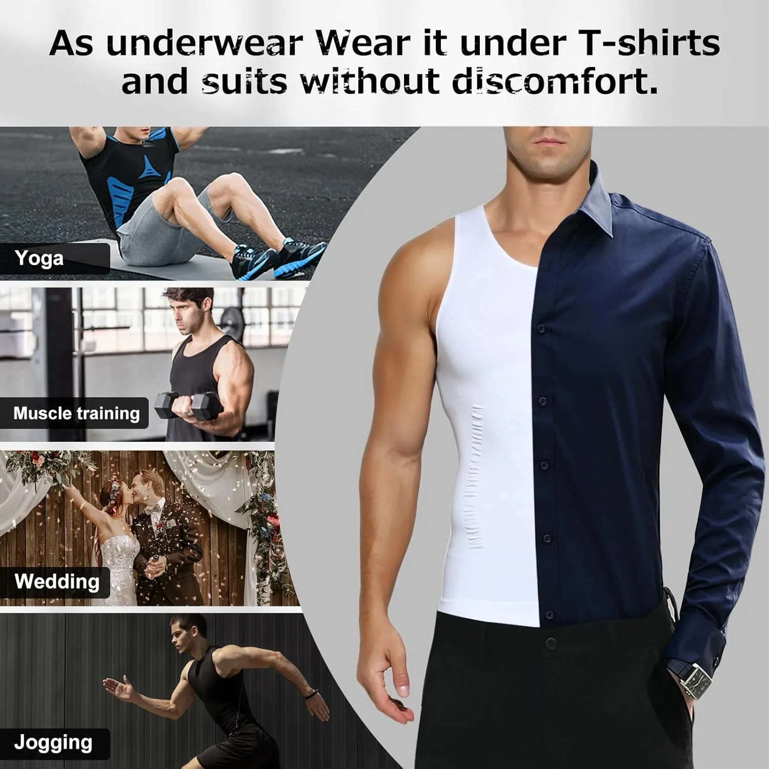 Arjen Kroos Men's Compression Muscle Undershirts Slimming Tank Top Shapewear Body Shaper 4 Pack