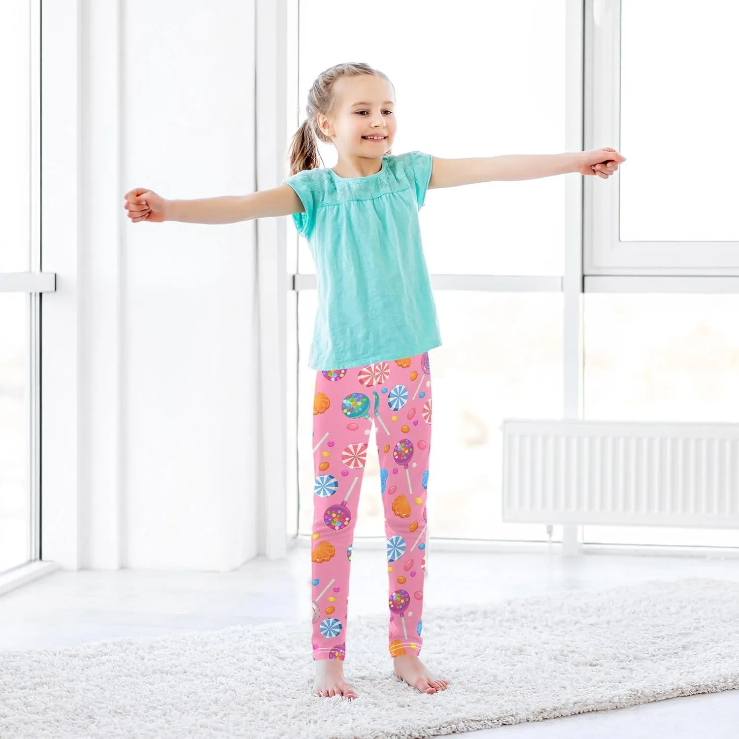 Aslsiy Girls Leggings Toddler Stretch Tights Pants Full Length Dance Yoga Pants Sleep Pants
