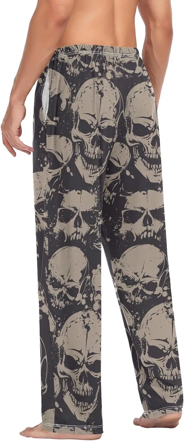 Aslsiy Mens Pajama Bottoms Retro Skull Bone Pajama Pants for Men Grunge Pattern Sleep Pants
