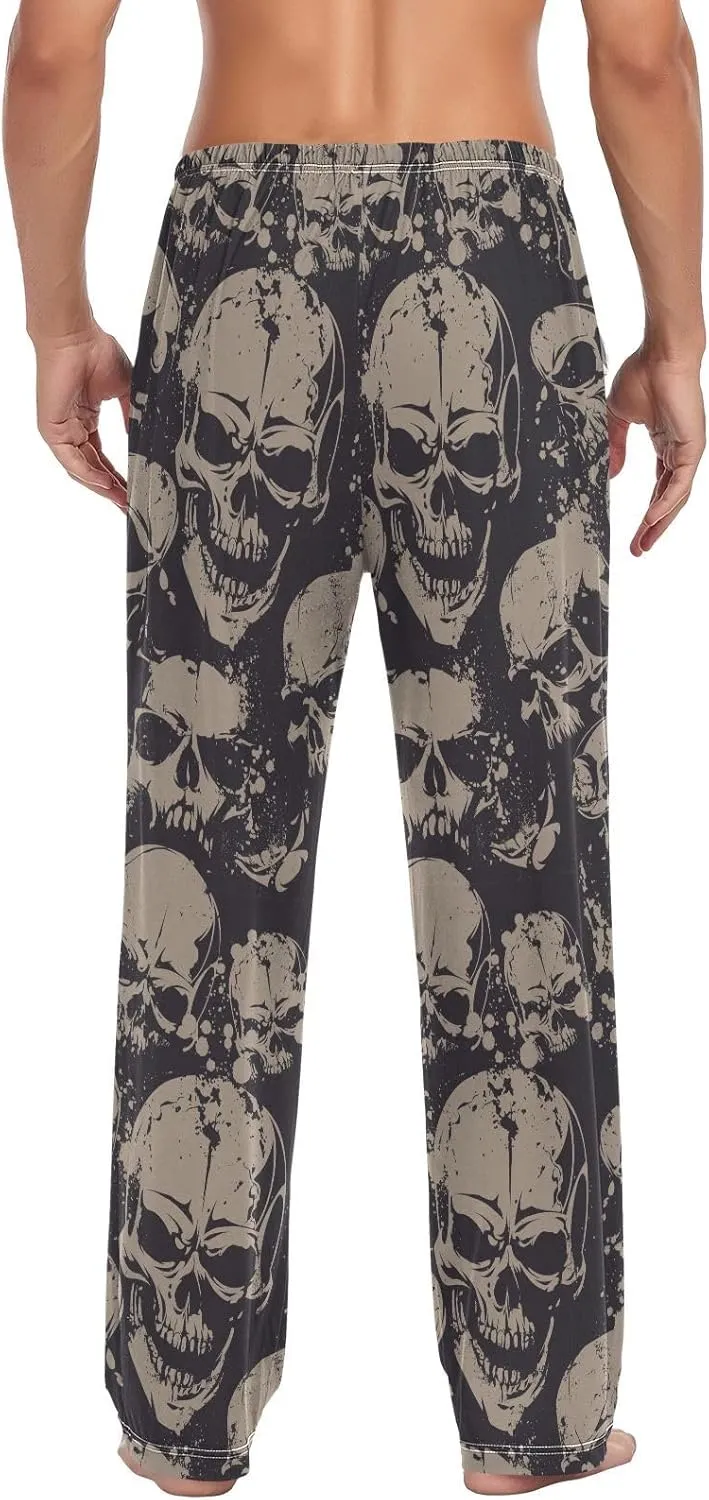 Aslsiy Mens Pajama Bottoms Retro Skull Bone Pajama Pants for Men Grunge Pattern Sleep Pants