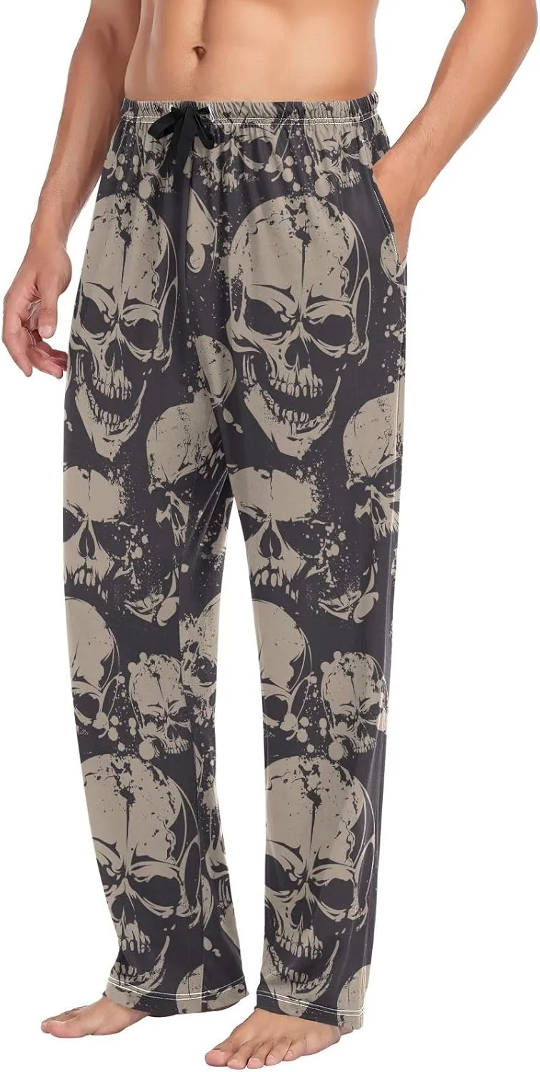 Aslsiy Mens Pajama Bottoms Retro Skull Bone Pajama Pants for Men Grunge Pattern Sleep Pants