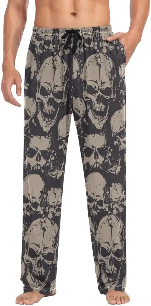 Aslsiy Mens Pajama Bottoms Retro Skull Bone Pajama Pants for Men Grunge Pattern Sleep Pants