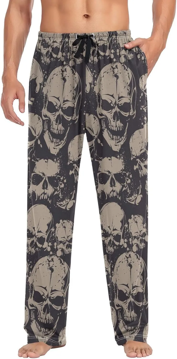 Aslsiy Mens Pajama Bottoms Retro Skull Bone Pajama Pants for Men Grunge Pattern Sleep Pants