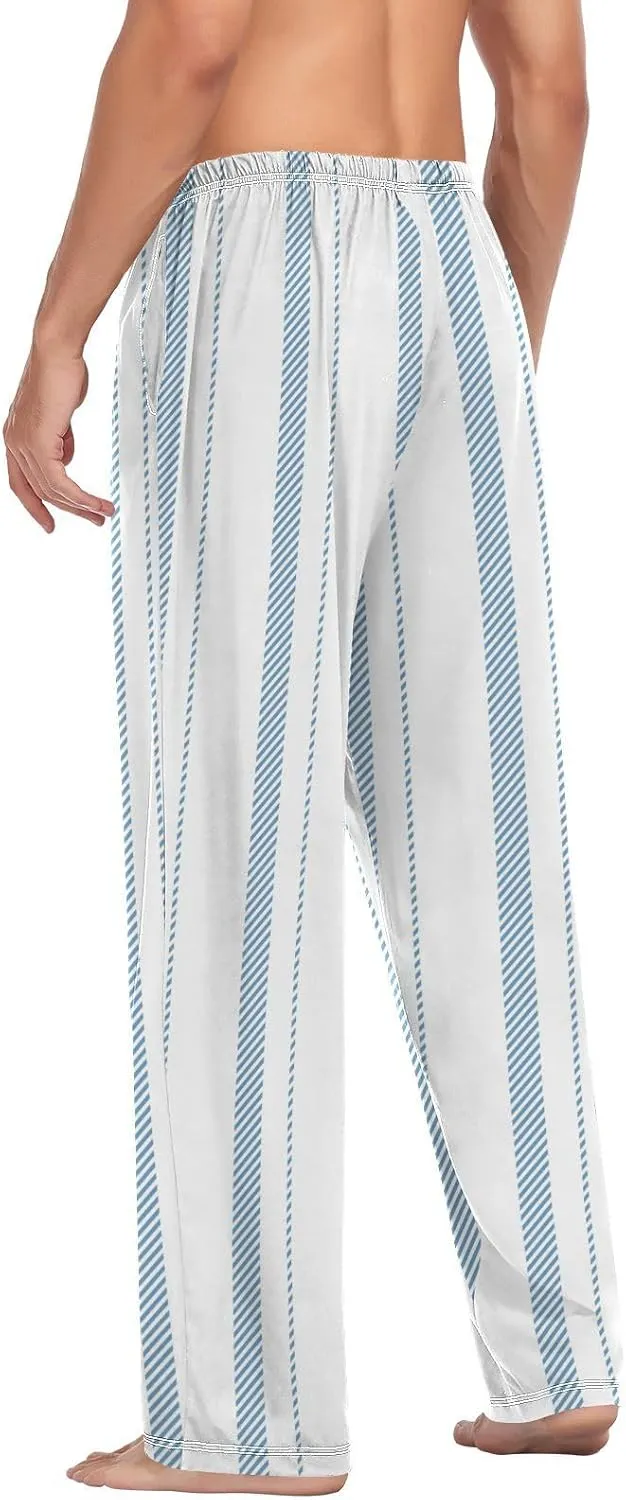 Aslsiy Mens Pajama Bottoms Stripe Blue and White Pajama Pants for Men Simple Sleep Pants