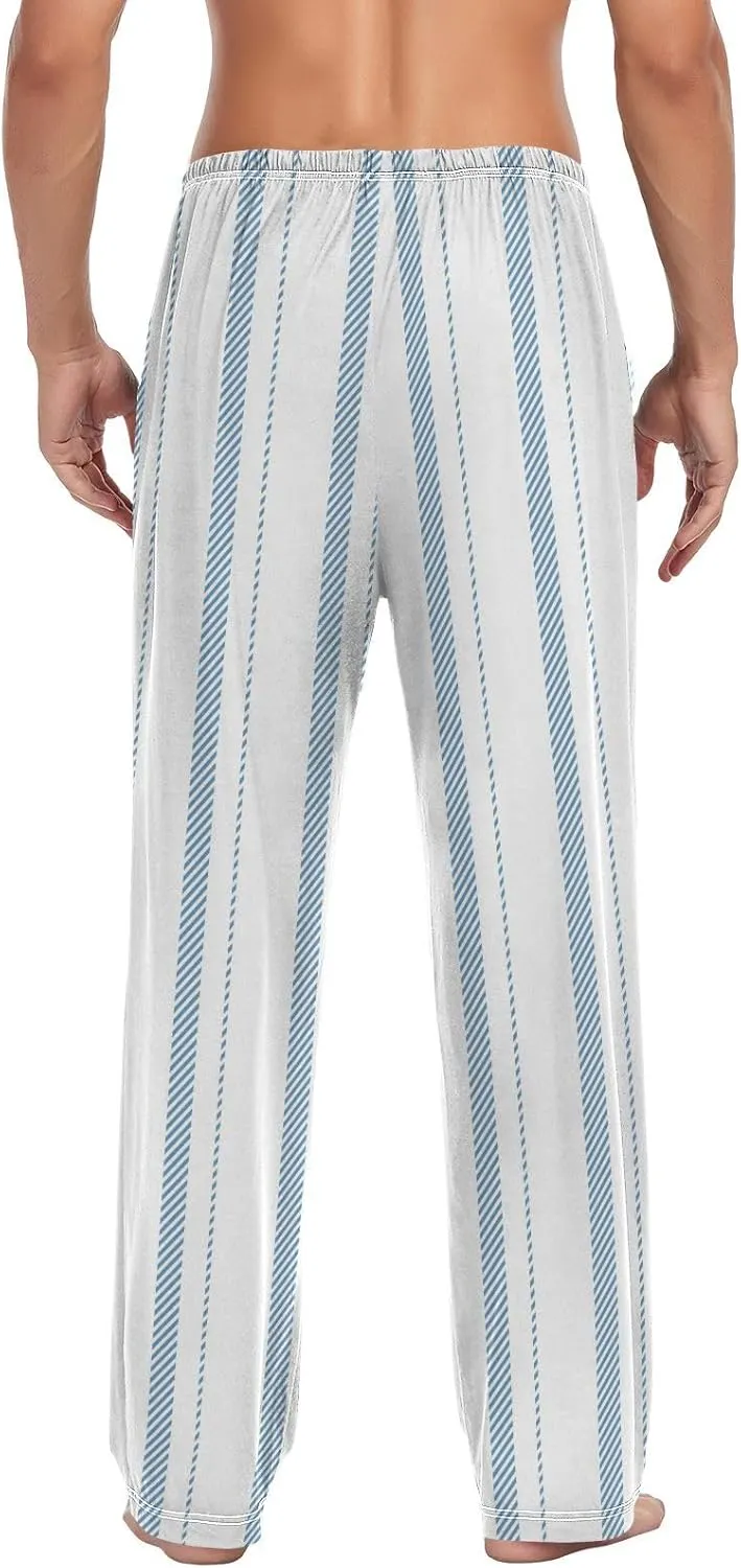 Aslsiy Mens Pajama Bottoms Stripe Blue and White Pajama Pants for Men Simple Sleep Pants