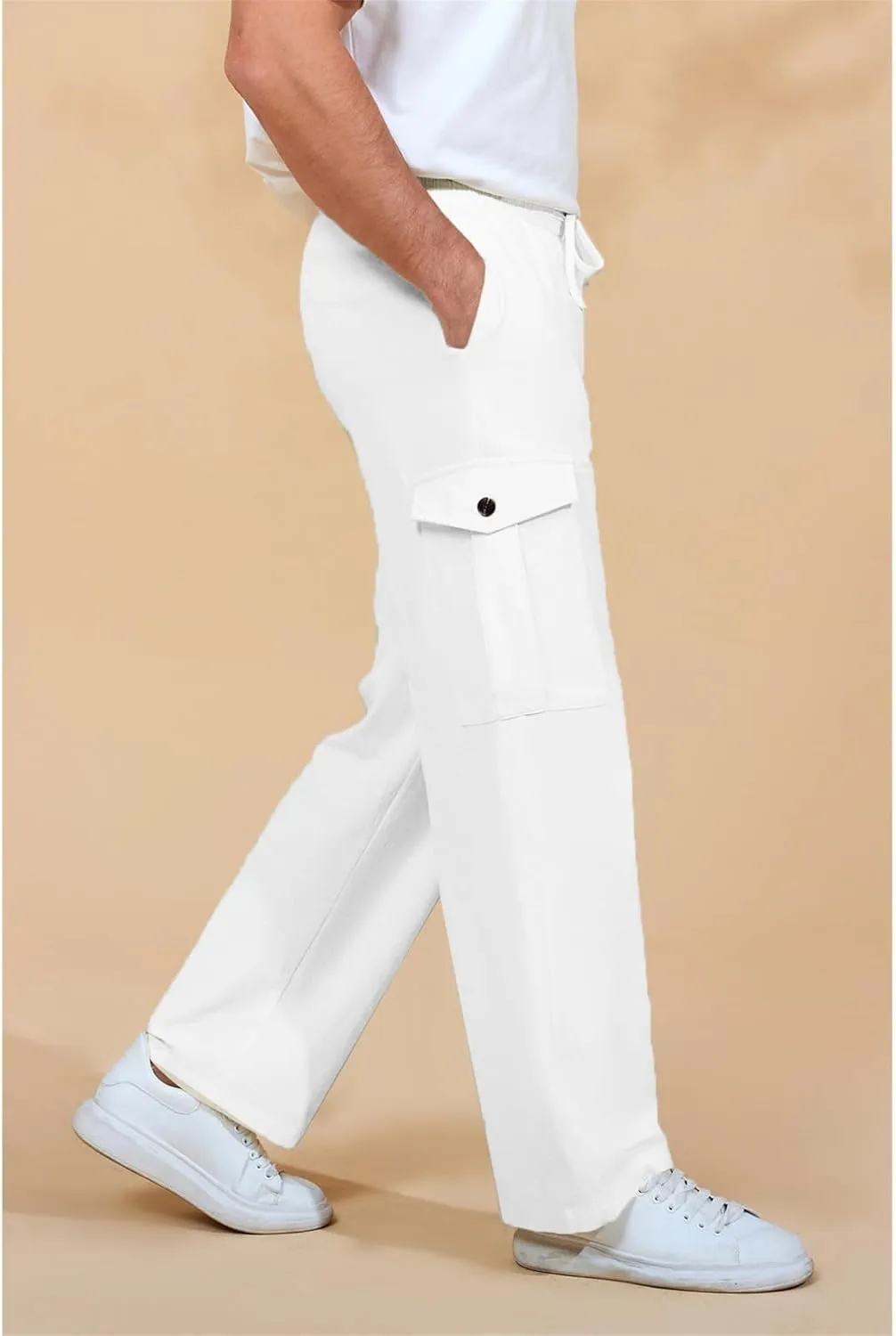 Baggy Beach Pants for Men Lightweight Casual Yoga Workout Linen Pant Waist Elastic Drawstring Breathable Soft Slacks