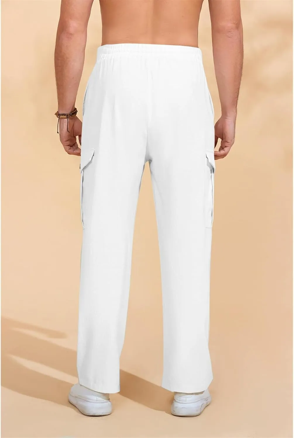 Baggy Beach Pants for Men Lightweight Casual Yoga Workout Linen Pant Waist Elastic Drawstring Breathable Soft Slacks
