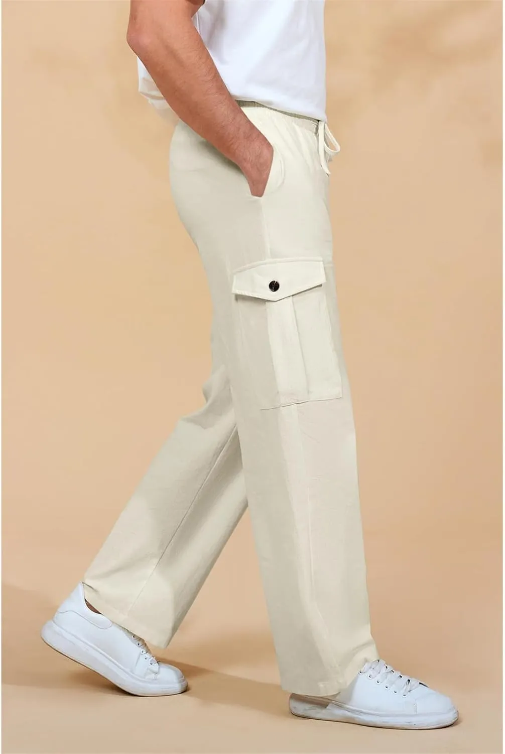 Baggy Beach Pants for Men Lightweight Casual Yoga Workout Linen Pant Waist Elastic Drawstring Breathable Soft Slacks