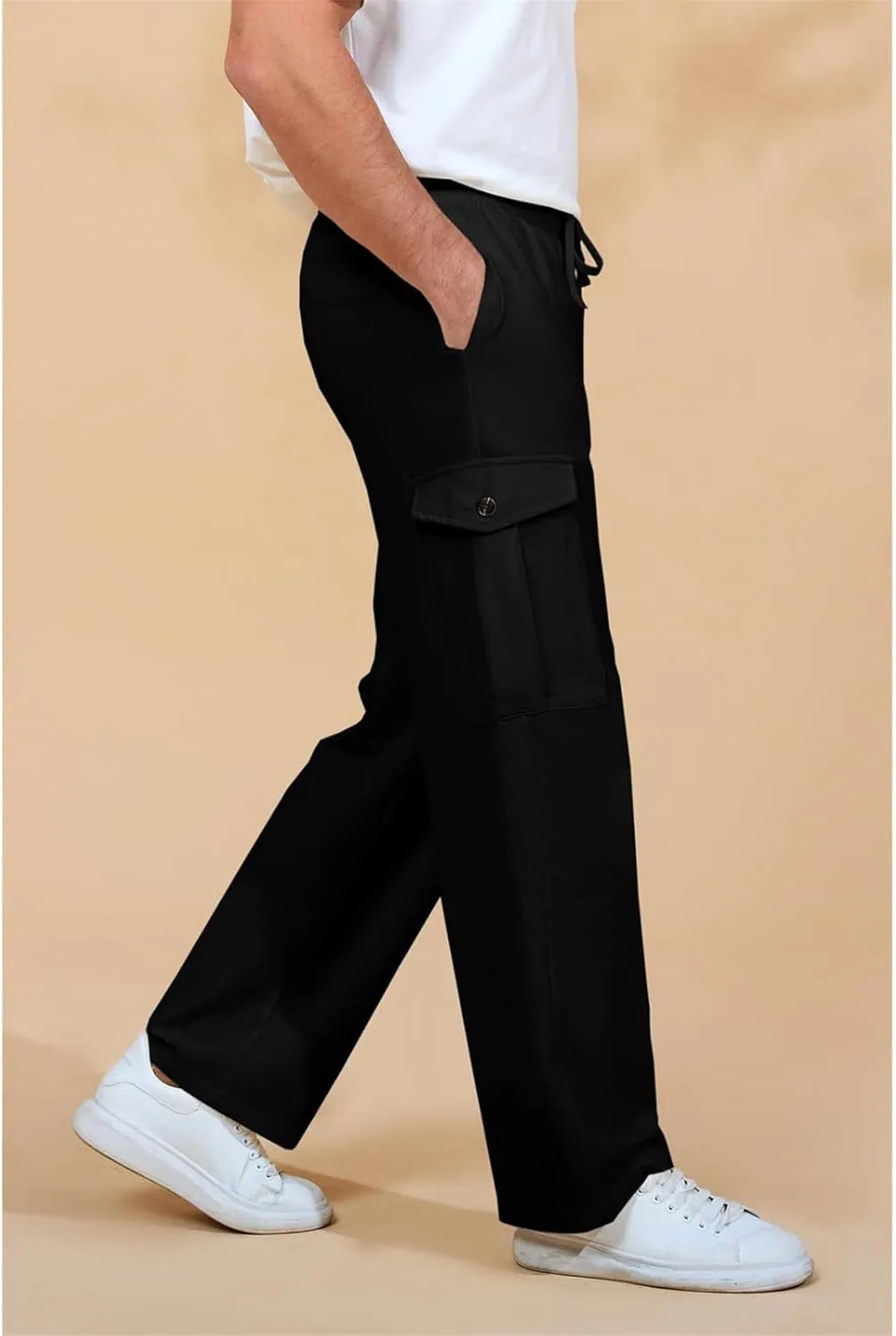 Baggy Beach Pants for Men Lightweight Casual Yoga Workout Linen Pant Waist Elastic Drawstring Breathable Soft Slacks