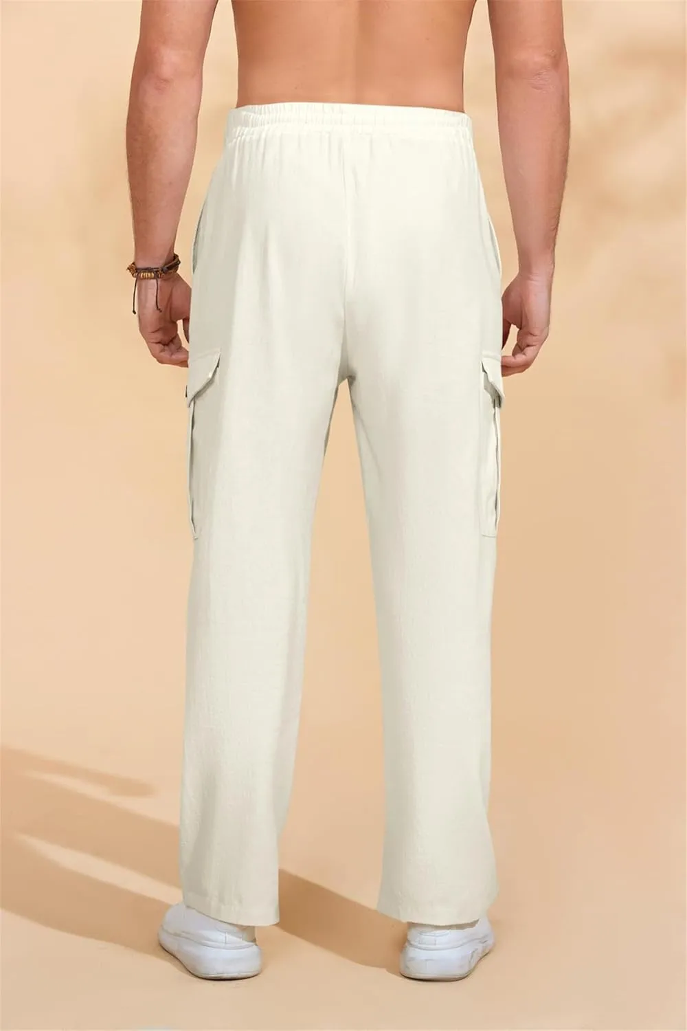Baggy Beach Pants for Men Lightweight Casual Yoga Workout Linen Pant Waist Elastic Drawstring Breathable Soft Slacks