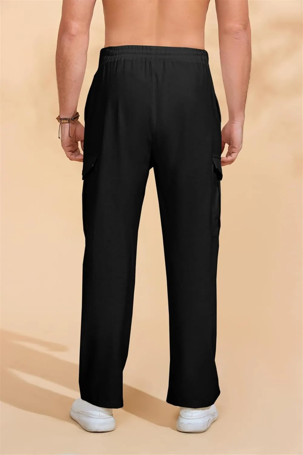 Baggy Beach Pants for Men Lightweight Casual Yoga Workout Linen Pant Waist Elastic Drawstring Breathable Soft Slacks