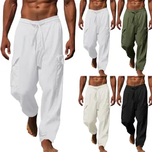 Baggy Beach Pants for Men Lightweight Casual Yoga Workout Linen Pant Waist Elastic Drawstring Breathable Soft Slacks
