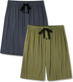 BAMBOO COOL Men's Pajama bottoms Lounge Sleep Shorts Soft Comfortable Breathable Pajamas Shorts with Pockets 2 Pack
