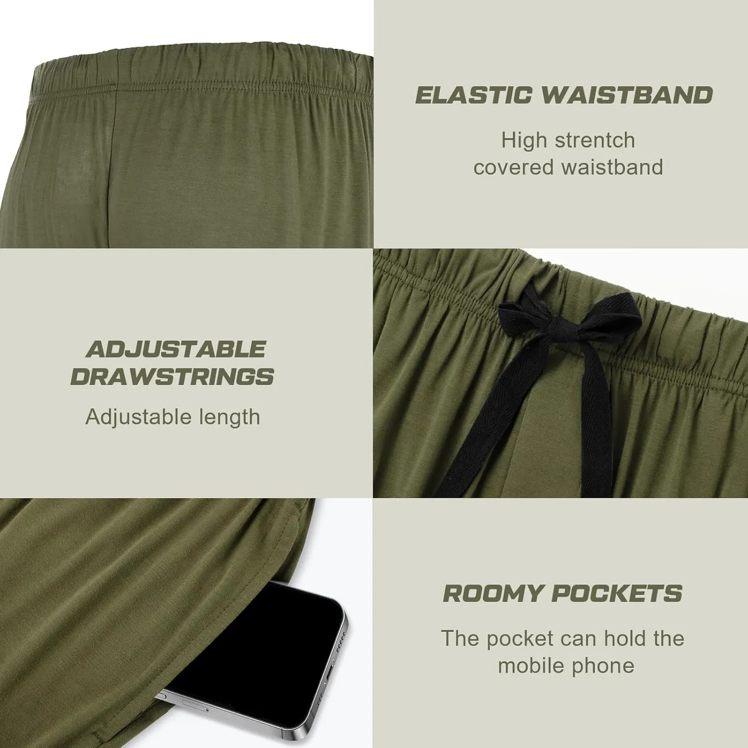 BAMBOO COOL Men's Pajama bottoms Lounge Sleep Shorts Soft Comfortable Breathable Pajamas Shorts with Pockets 2 Pack