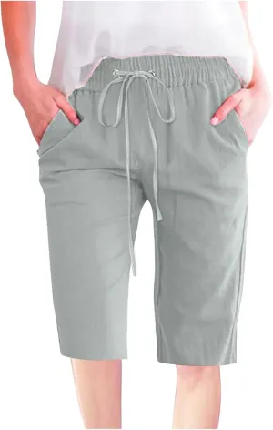 Bermuda Shorts for Women Elastic Drawstring High Waisted Outdoor Cargo Pants Casual Lightweight Hiking Pants