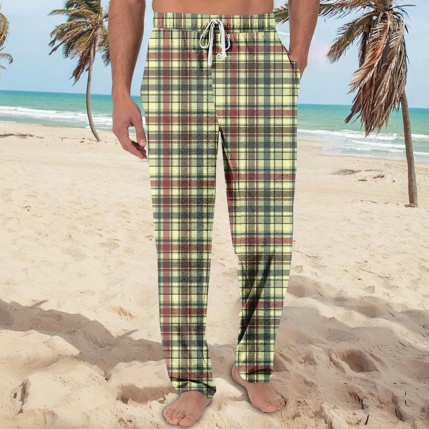 Big and Tall Lounge Pants for Men Soft Cotton Plaid Pajama Pants Loose Elastic Waist Lounging Trousers with Pockets