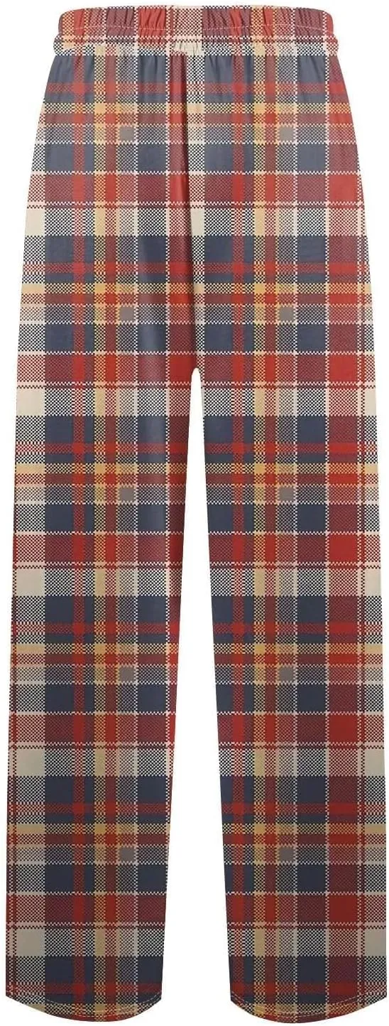 Big and Tall Lounge Pants for Men Soft Cotton Plaid Pajama Pants Loose Elastic Waist Lounging Trousers with Pockets